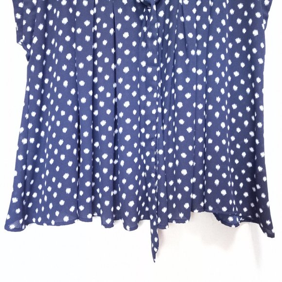 Roman's Blue/White Pleated A-Line Blouse With Tie at Neck Womans 20W (T-217) - Picture 3 of 12